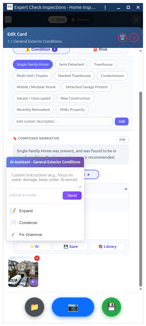 AI assistant generating inspection narratives and recommendations in real time